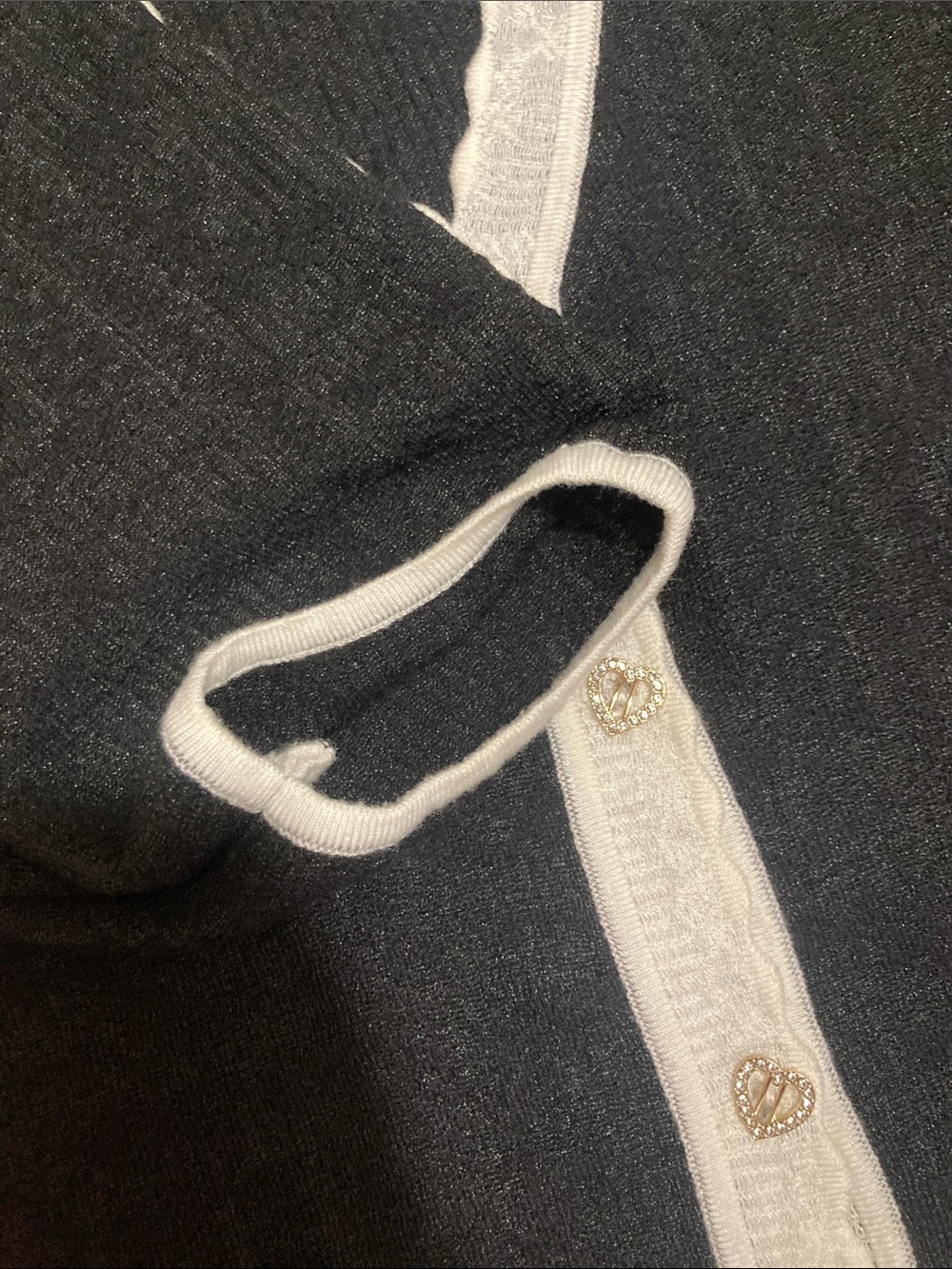 Black Knit top short sleeve blouse with Cream Trim - Picture 4 of 4
